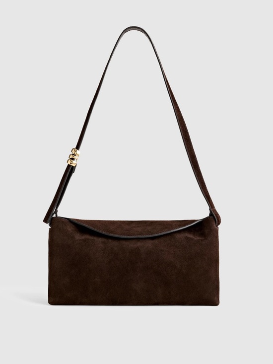 Madewell Handbags - NWT Madewell Dark Carob Brown Suede Shoulder Bag with Gold Hardware